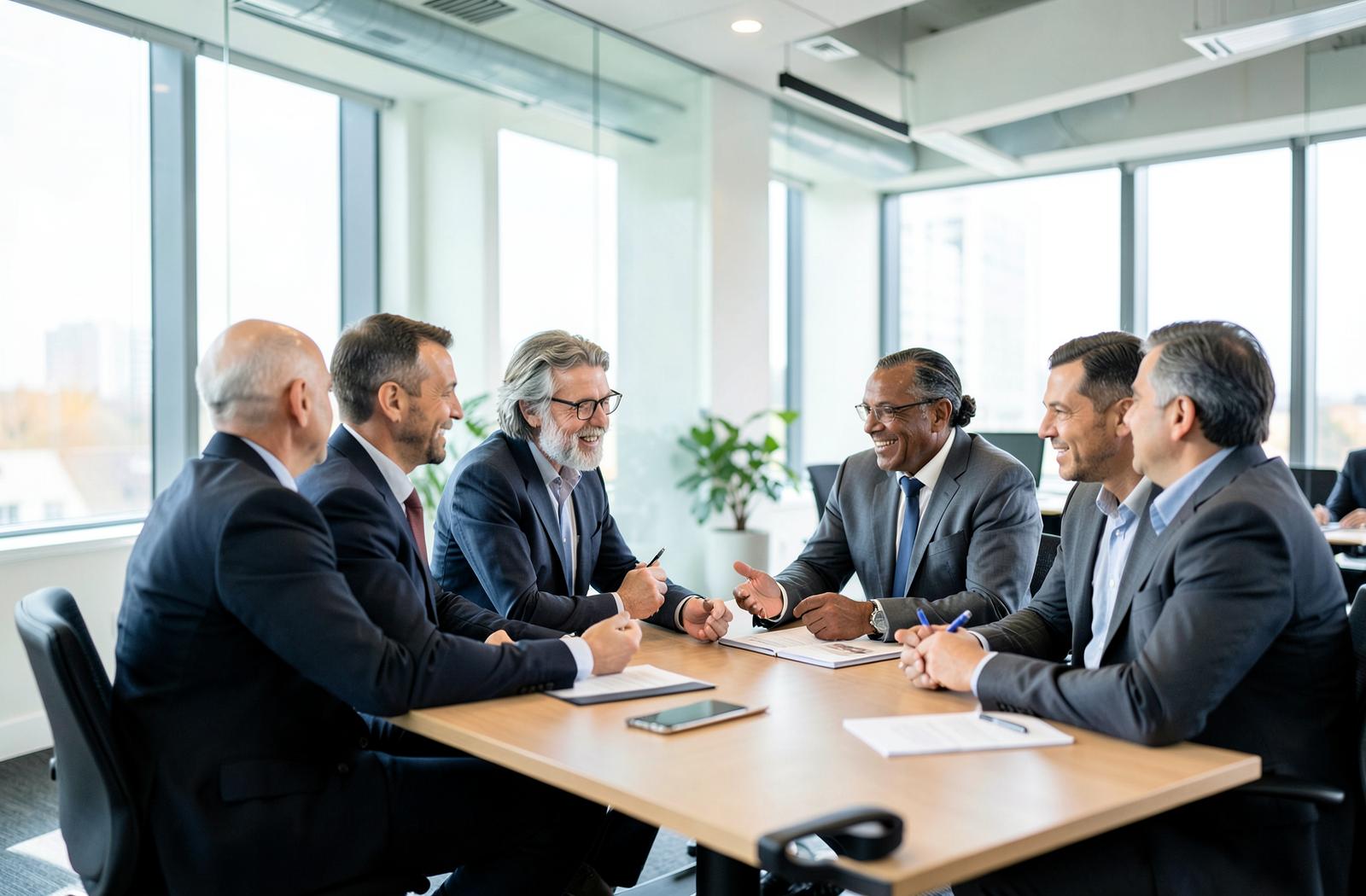 Business leaders in a collaborative workforce strategy meeting